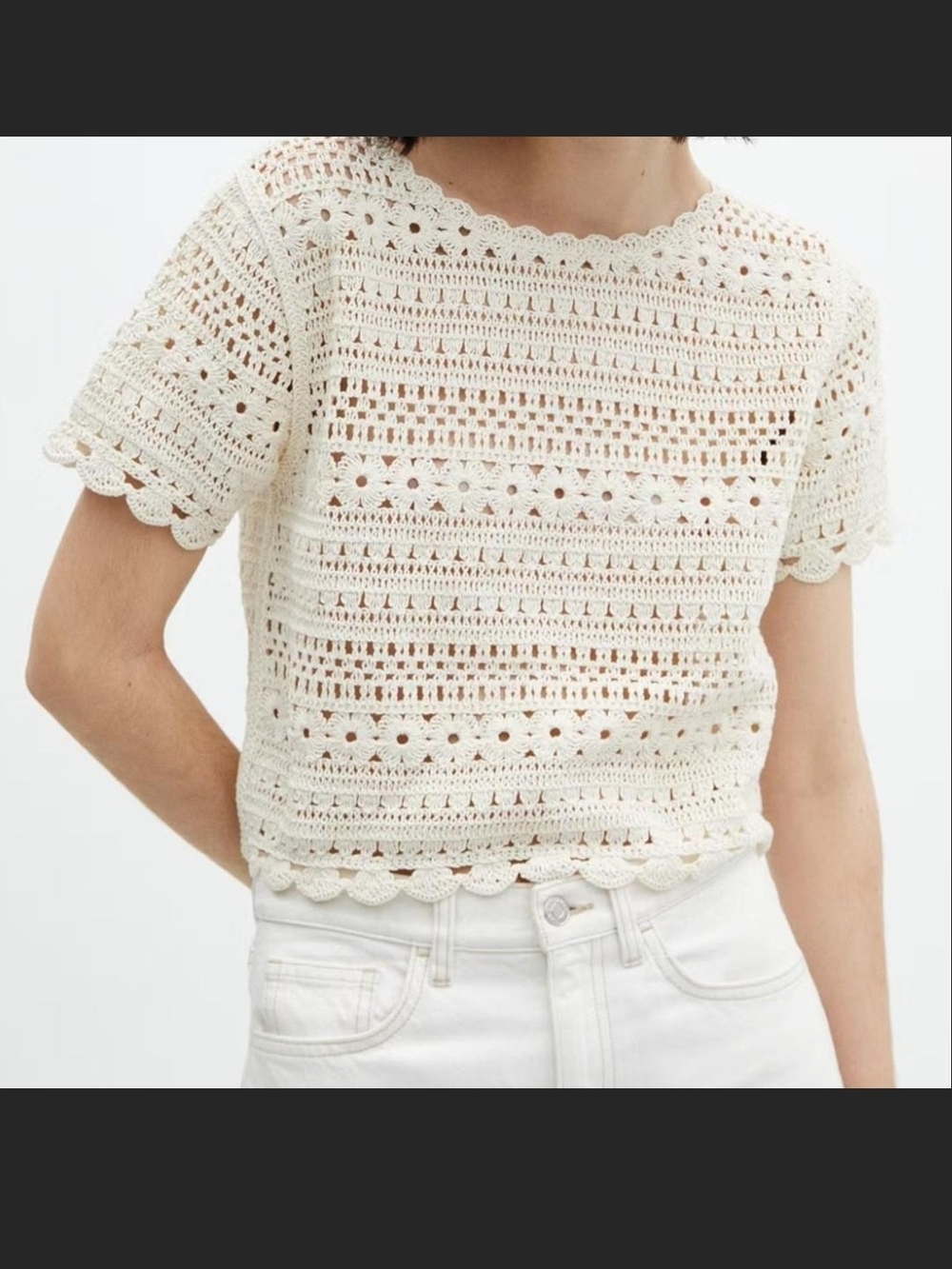 Mango Cream Crochet Short Sleeve Tee